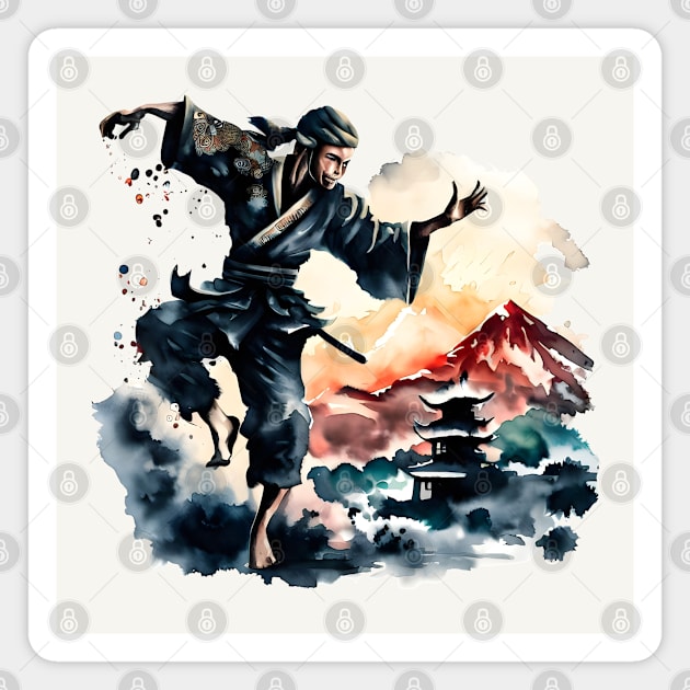 Fighting japanese ninja watercolor design Magnet by Ravenglow